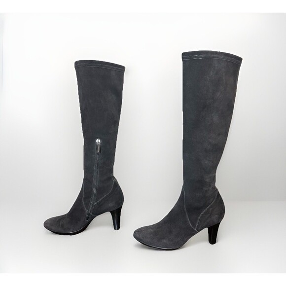 AQUATALIA Rhumba *$695* Anthracite Gray Tall Heeled Boots Suede‎ Stretchy SIZE 7 - Picture 1 of 15